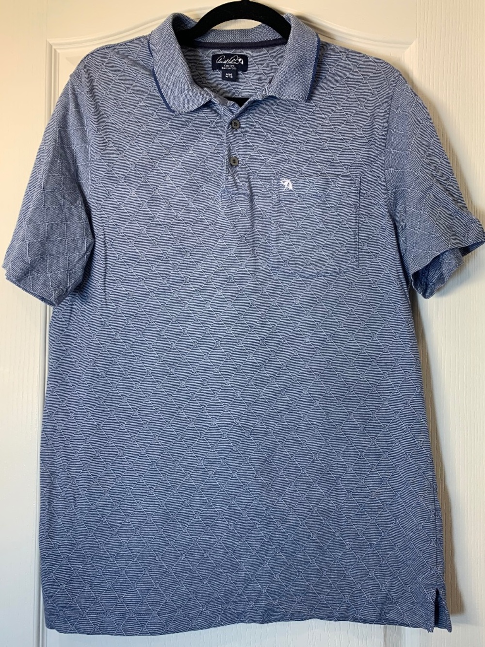 Arnold Palmer Men’s Textured Geo Pattern Polo Shirt Blue White Size M‎ (38-40)